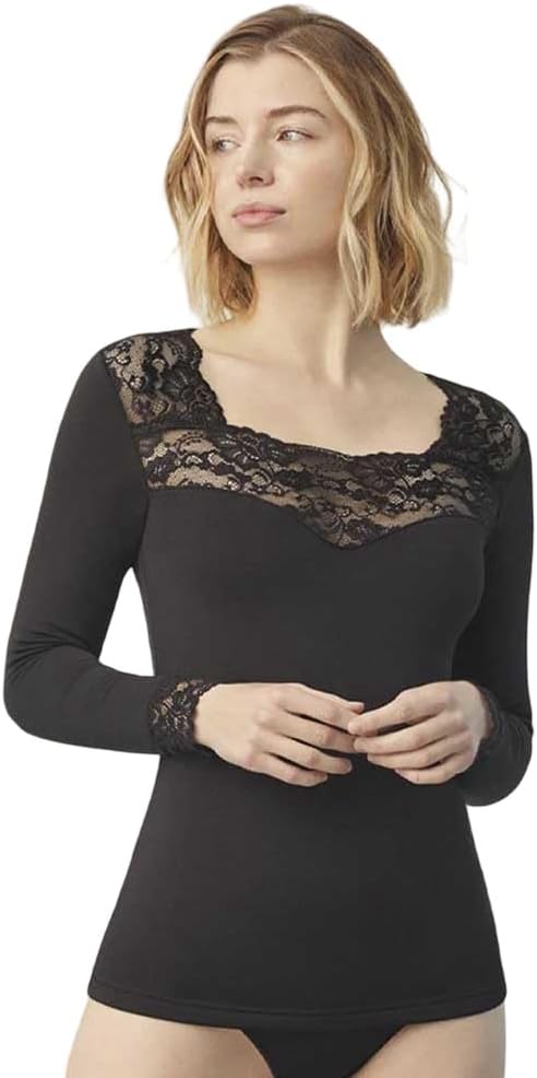 YSABEL MORA Camiseta Térmica de Encaje Manga Larga para Mujer