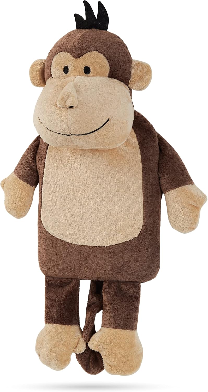 Bolsa Agua Caliente con Funda de Felpa- Botella Agua Caliente de Caucho Natural, 1 Litro - Funda de Animal de Peluche - Regalos Navidad (Marrón Mono)