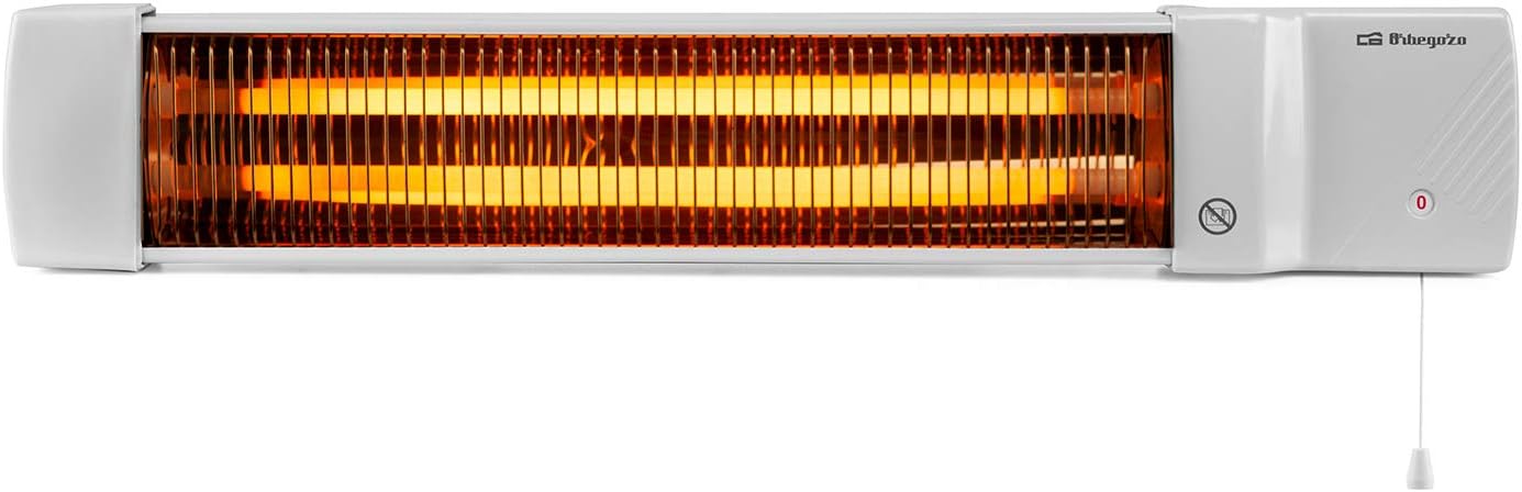 Orbegozo BB 5002, Estufa Eléctrica de Cuarzo para Baño, 1200 W, 2 Niveles de Potencia, 2 Barras de Cuarzo, Interruptor y Selector de Potencias por Tirador, Kit de Montaje a la Pared, Color Blanco