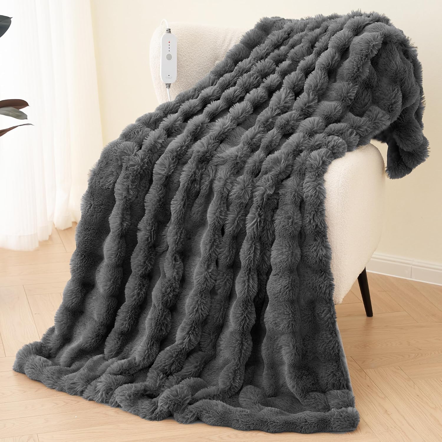 CURECURE Manta Térmica Eléctrica 150x200cm Textura Burbujas, Gris