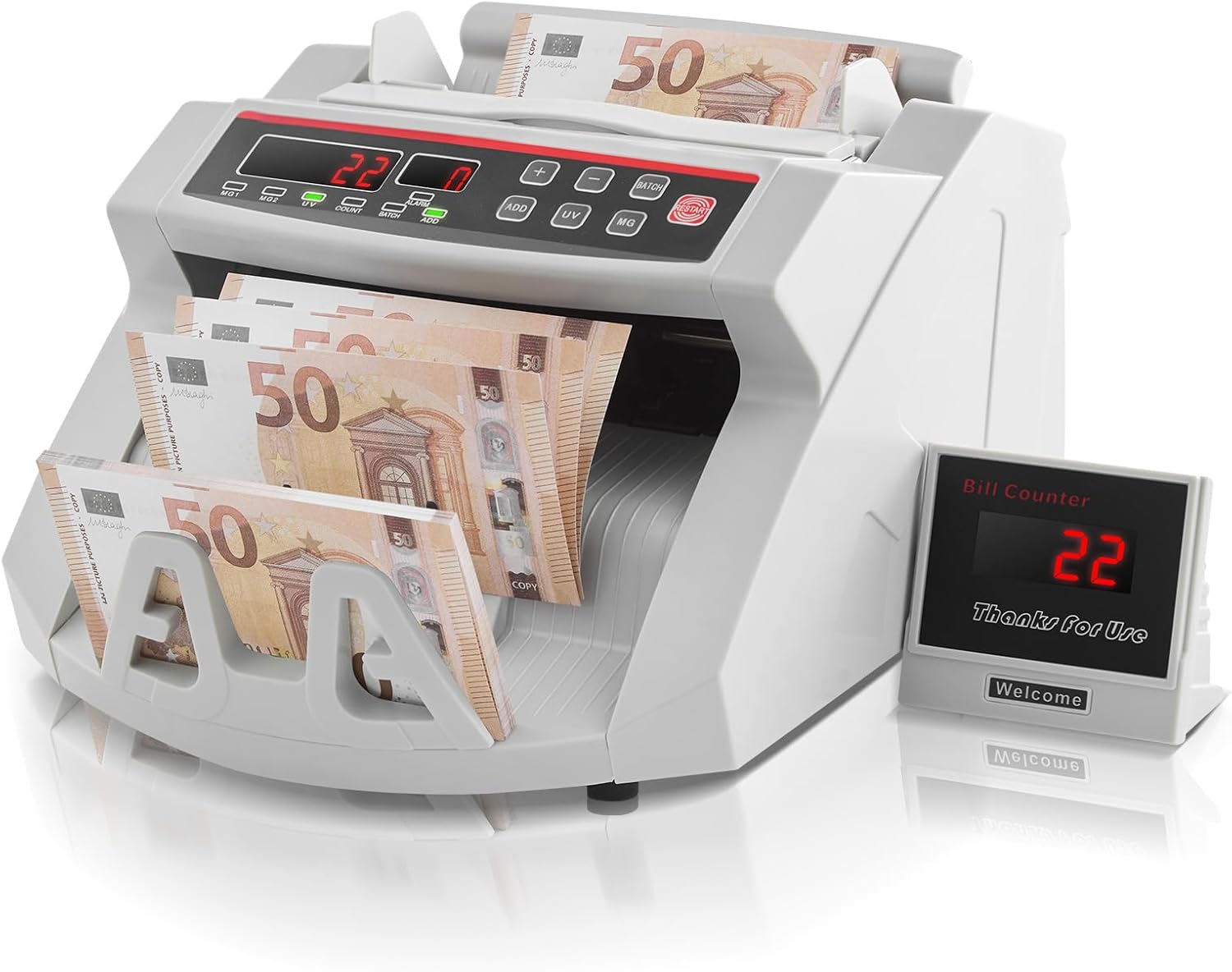 VEVOR Contador de Billetes Profesional, 1000 PCS por Minuto, Contadora de Dinero con Detección de Falsos UV/MG/IR/DD, Máquina Contar Billetes EUR GBP USD, Pantalla LED, para Tiendas y Bancos