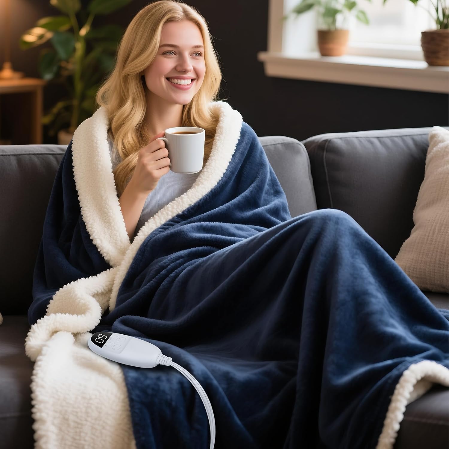 Manta Eléctrica 130x160cm Manta Termica de Franela con 9 Niveles de Calor y 10 Temporizador, Calefacción Rápido Apagado Automático Manta Calefactable para Cama, Sofá, Oficina, Lavable a Máquina