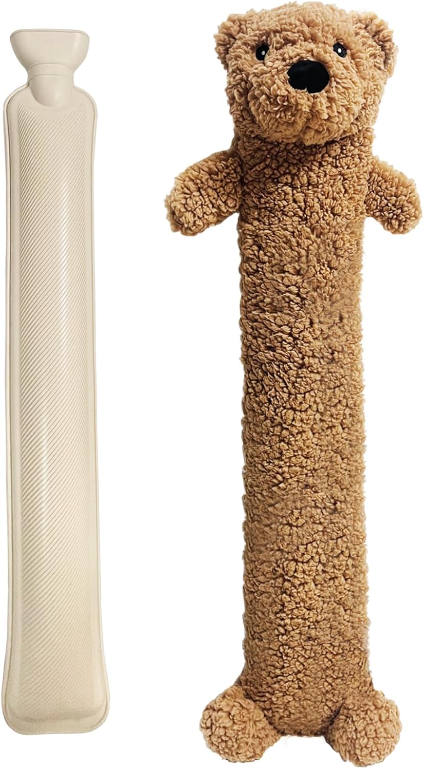 Bseical Botella de agua caliente larga de 2 litros con funda suave, extraíble y lavable para niños, funda de botella de agua caliente premium, diseño de oso de peluche suave y bonito