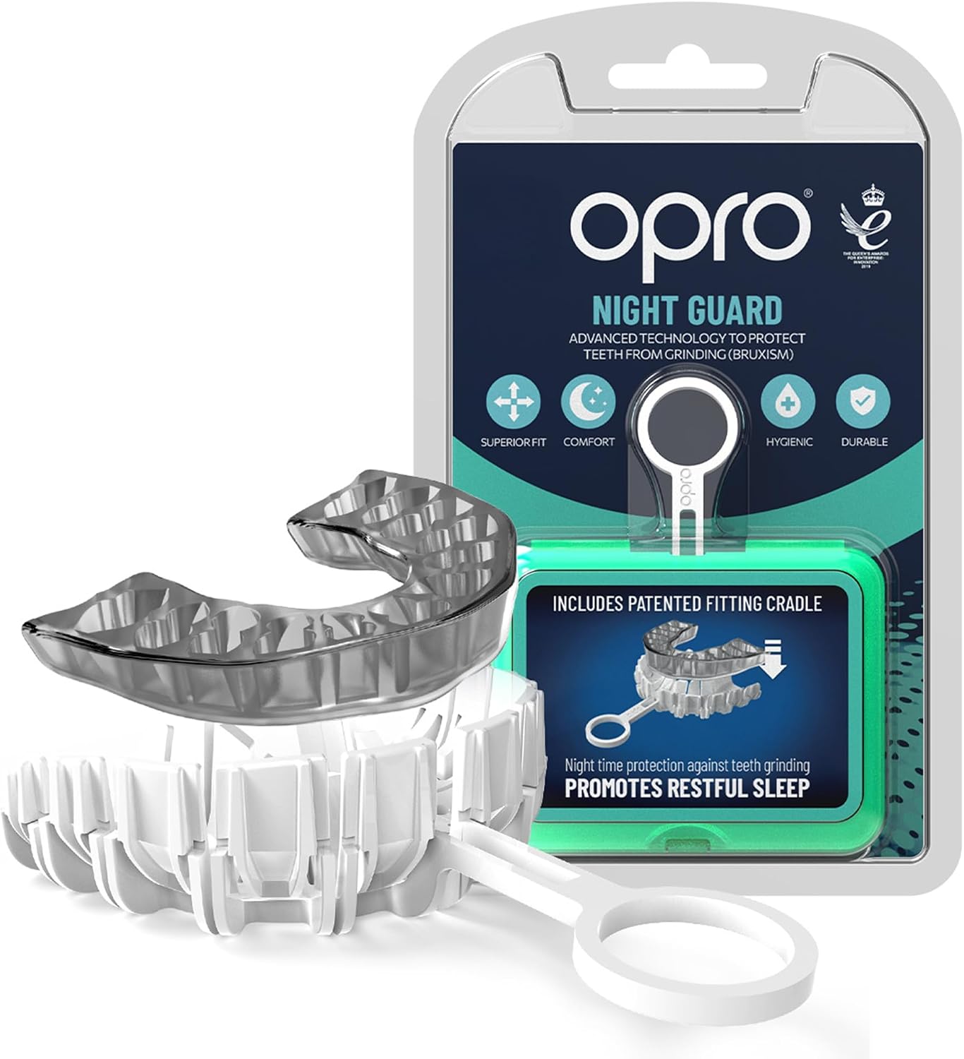 OPRO Férula de Descarga para Bruxismo – Protector Bucal Personalizado Contra el Rechinar y Apretar de Dientes – Cómodo, Flexible, sin BPA – Clínicamente Aprobado con Estuche – Hecho en Reino Unido