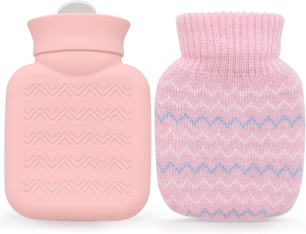 Botella de agua caliente de 320 ml con cubierta de punto, mini bolsa de agua caliente para aliviar el dolor, cintura, espalda, cuello, hombros, para mujeres, niños, los mejores regalos