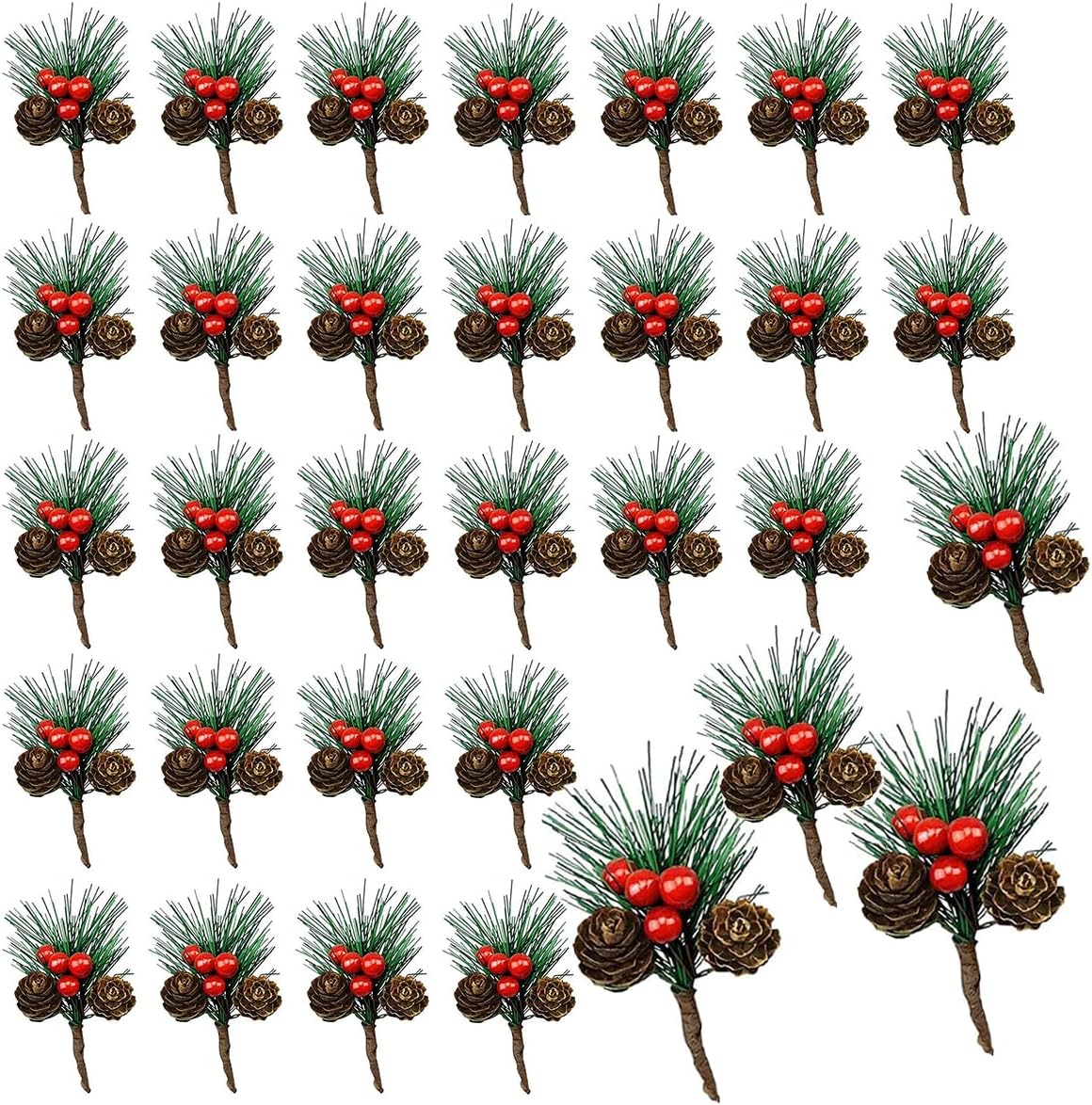 32 Piezas Decoración Navideña de Ramas de Pino, Piñas de Abeto Ramas de Abeto Artificiales Púas de Pino Artificiales Bayas Falsas Manualidades Navideñas Decoración de Fiesta de Vacaciones