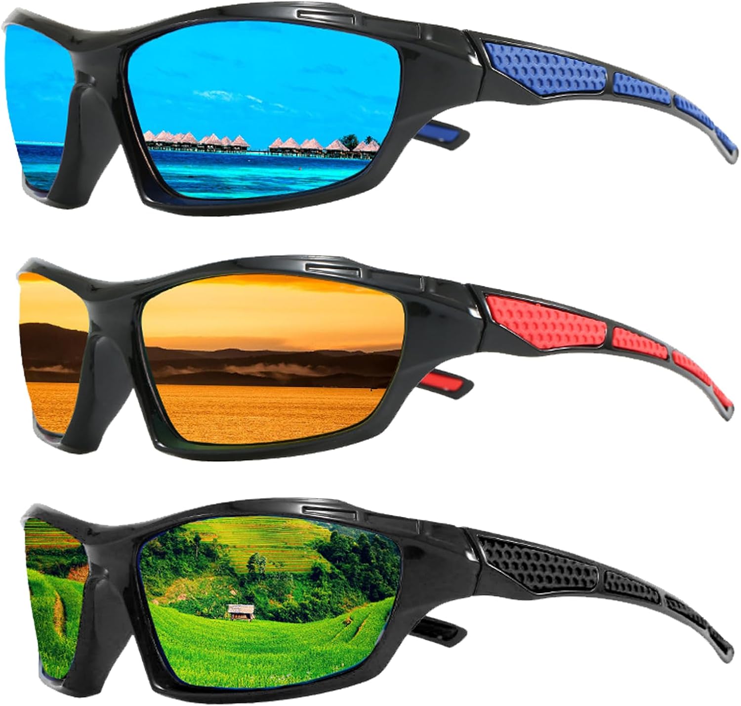 TYXHXTF 3 Pares Gafas de Sol Polarizadas, Gafa de sols Deportivas Polarizadas, Gafas de Sol Hombre, Gafa de Sols Polarizada para Hombre Mujer, Protección UV, para Ciclismo Deporte Conducción Pesca