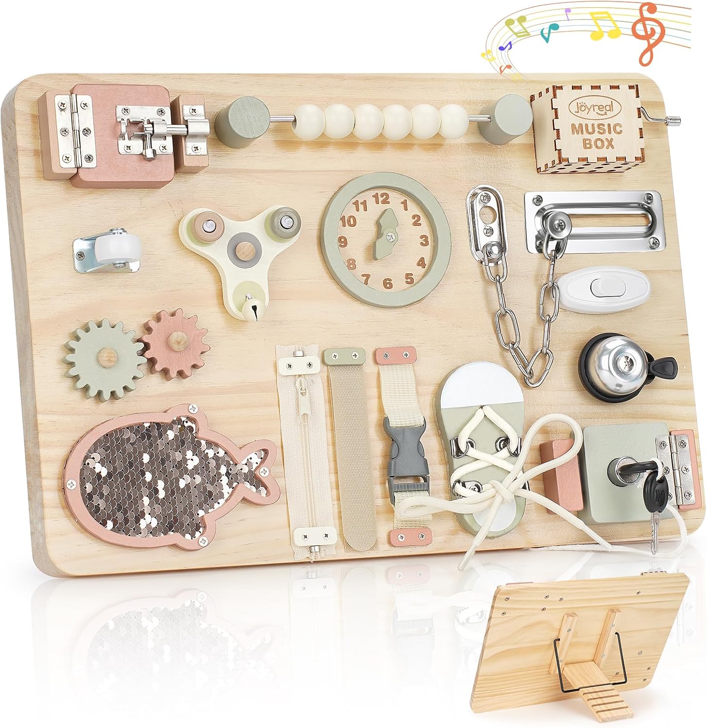 Joyreal Gran Paneles Sensoriales Montessori - Tablero Sensorial Montessori Busy Board Madera con Espejo Juguetes Educativos Regalos para Niños