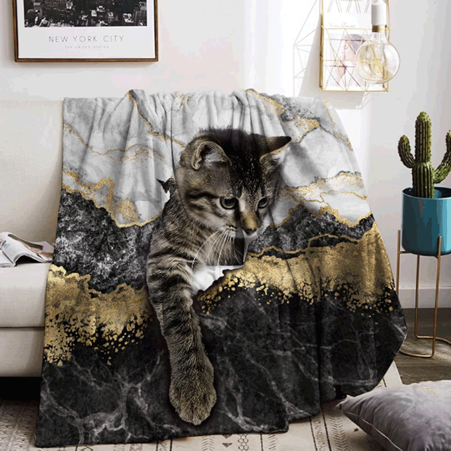 Manta con Estampado de Gato, Manta de sofá de Viaje, Suave y cómoda de sofá, para otoño e Invierno (Gato-3, 150x200cm)