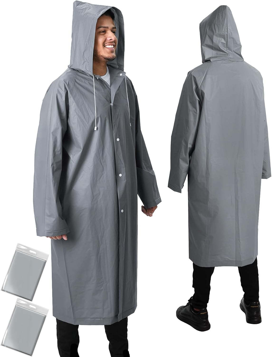 ANYOO Poncho de lluvia impermeable de 2 piezas chubasquero largo para hombre y mujer, ligero, con capucha, para festivales, camping, senderismo, viajes, talla única