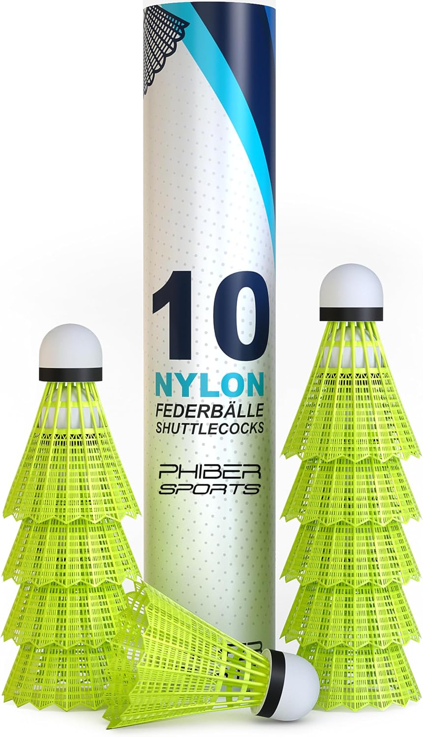PHIBER-Sports Volantes de bádminton - Características de Juego Ideal para Principiantes, familias y Profesionales - Velocidad de los Volantes de bádminton - Amarillo [10 Piezas]