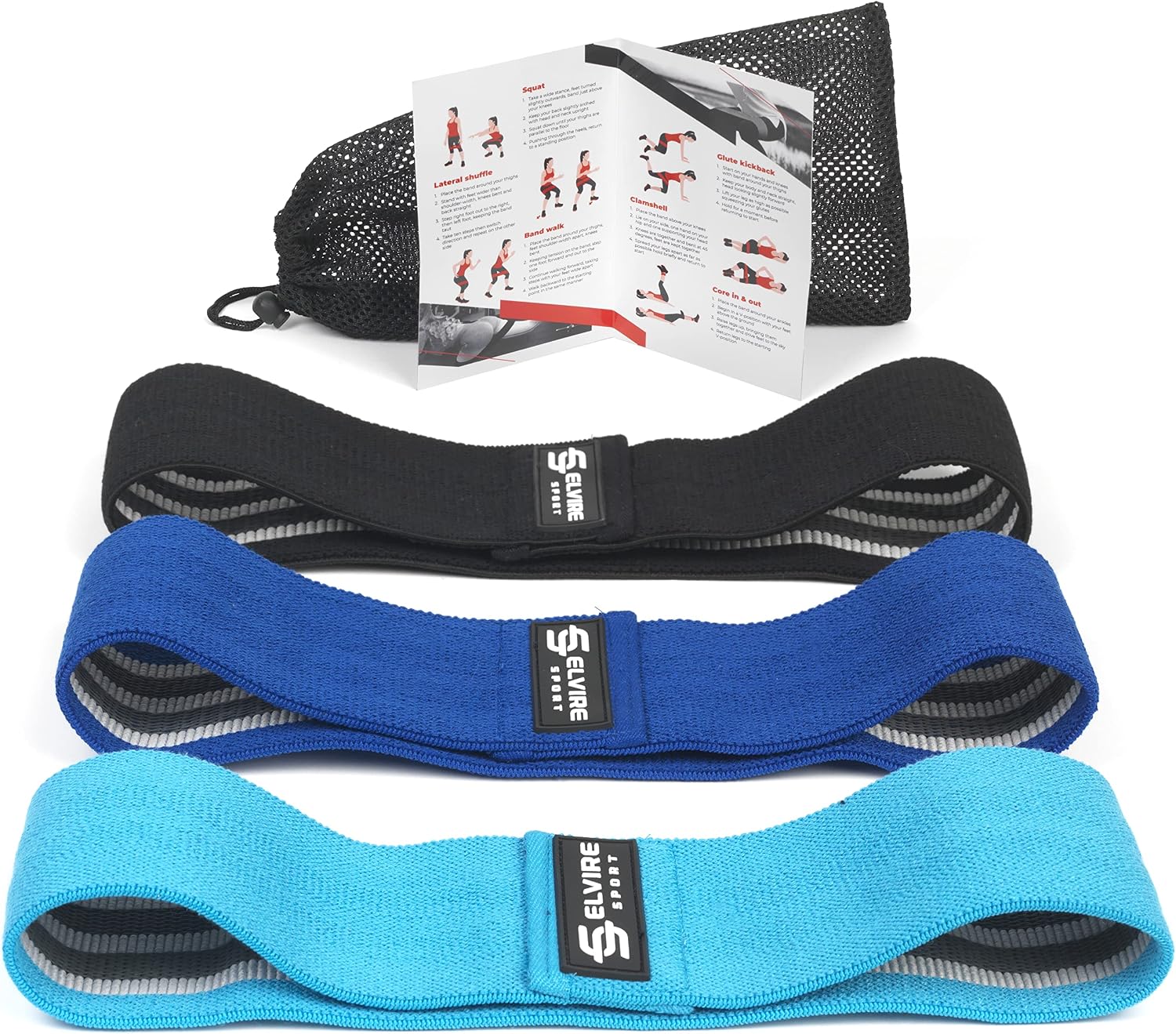 ELVIRE SPORT Bandas Elasticas Musculacion Mujer y Hombre (Set de 3) | Cintas Elasticas Fitness de Tela | Ligas para Ejercicios Gomas Yoga, Pilates, Crossfit, Sentadillas