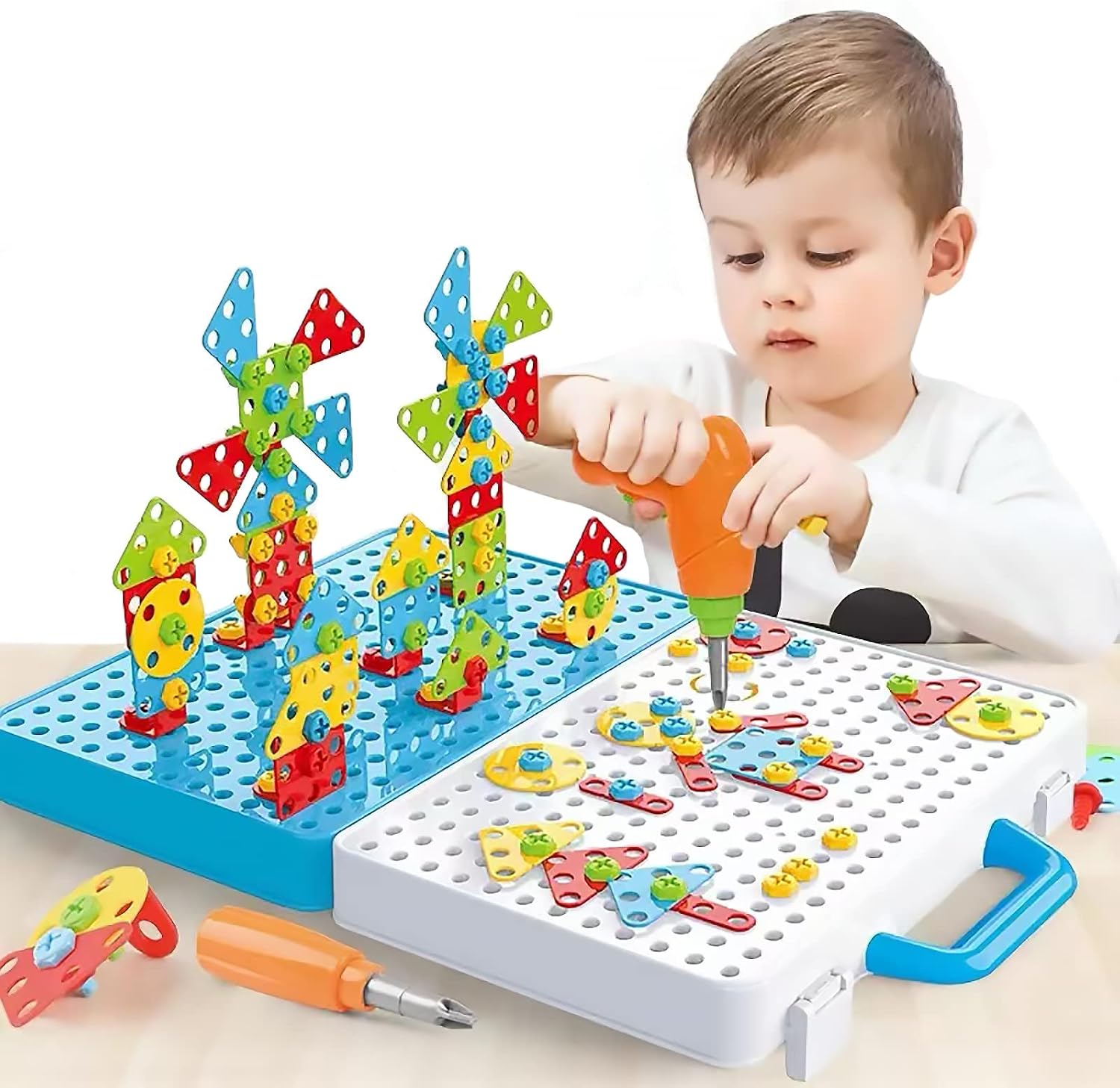 Ark miido Juguetes Niños 3 Años Herramientas Juguete Puzzle 3D Caja de Herramientas, Mosaicos Juegos de Construcción con Taladro Eléctrico, Juegos Educativos Regalos Niños 3 4 5 6 Años, 316 Piezas