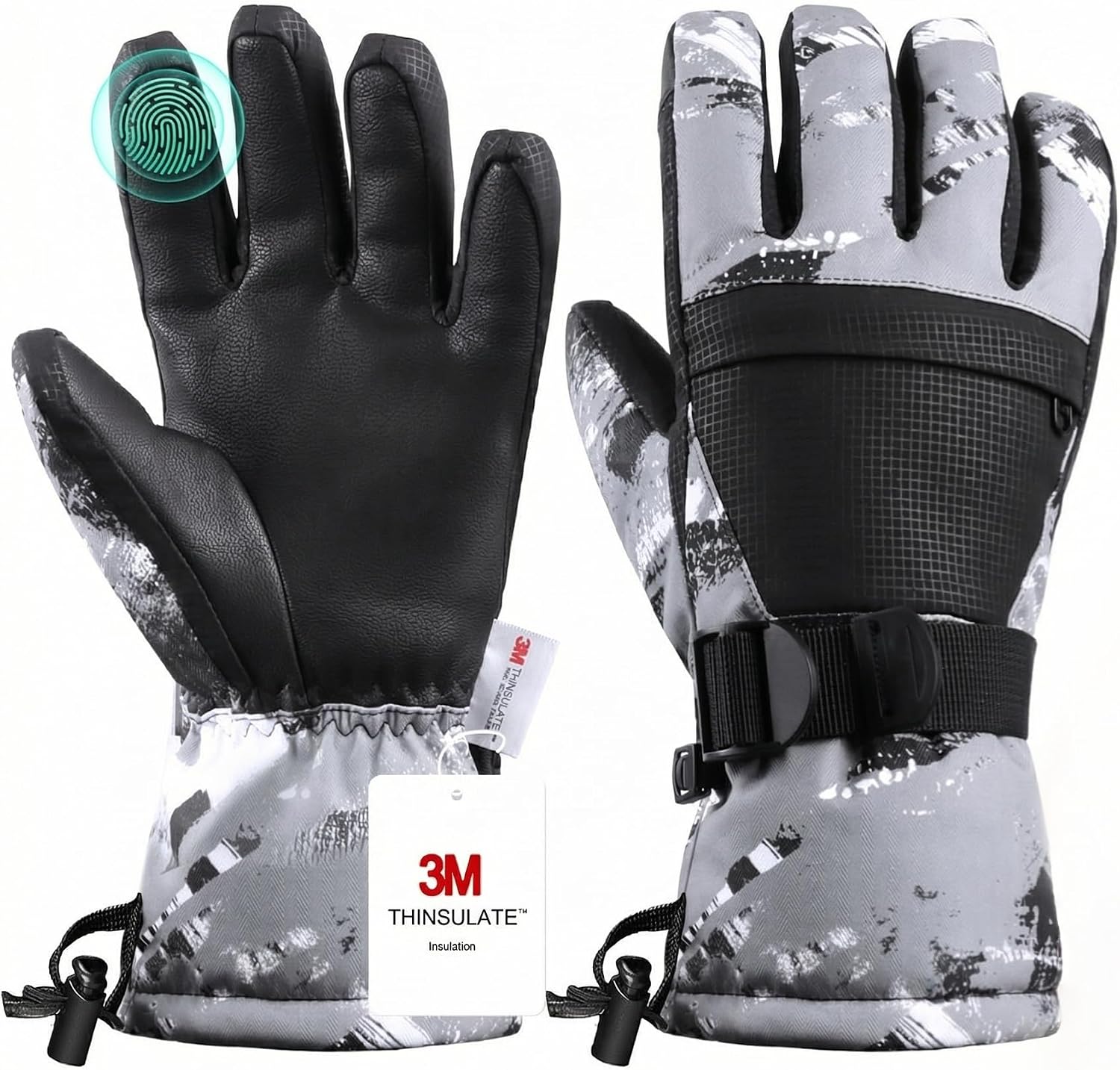 Guantes de esquí, Guantes de Nieve Impermeables, Guantes de Invierno térmicos Transpirables, Guantes antiviento con Pantalla táctil para Clima frío para Hombre, Mujer y niño