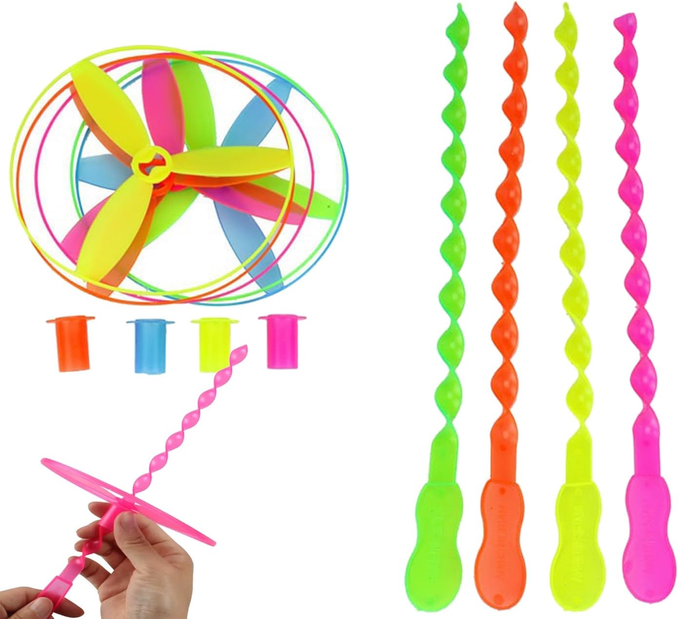 Yueming 10 Sets Discos De Vuelo, Platillos Voladores / Helicópteros Platillos Voladores Retorcidos De Plástico Disco De Vuelo Para Favores De Fiesta, Colores Surtidos (Multicolor, Aleatorio)