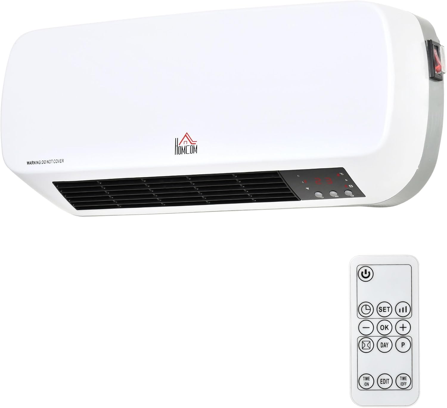 HOMCOM Calefactor Eléctrico Bajo Consumo 1000W/2000W Pantalla LED Blanco