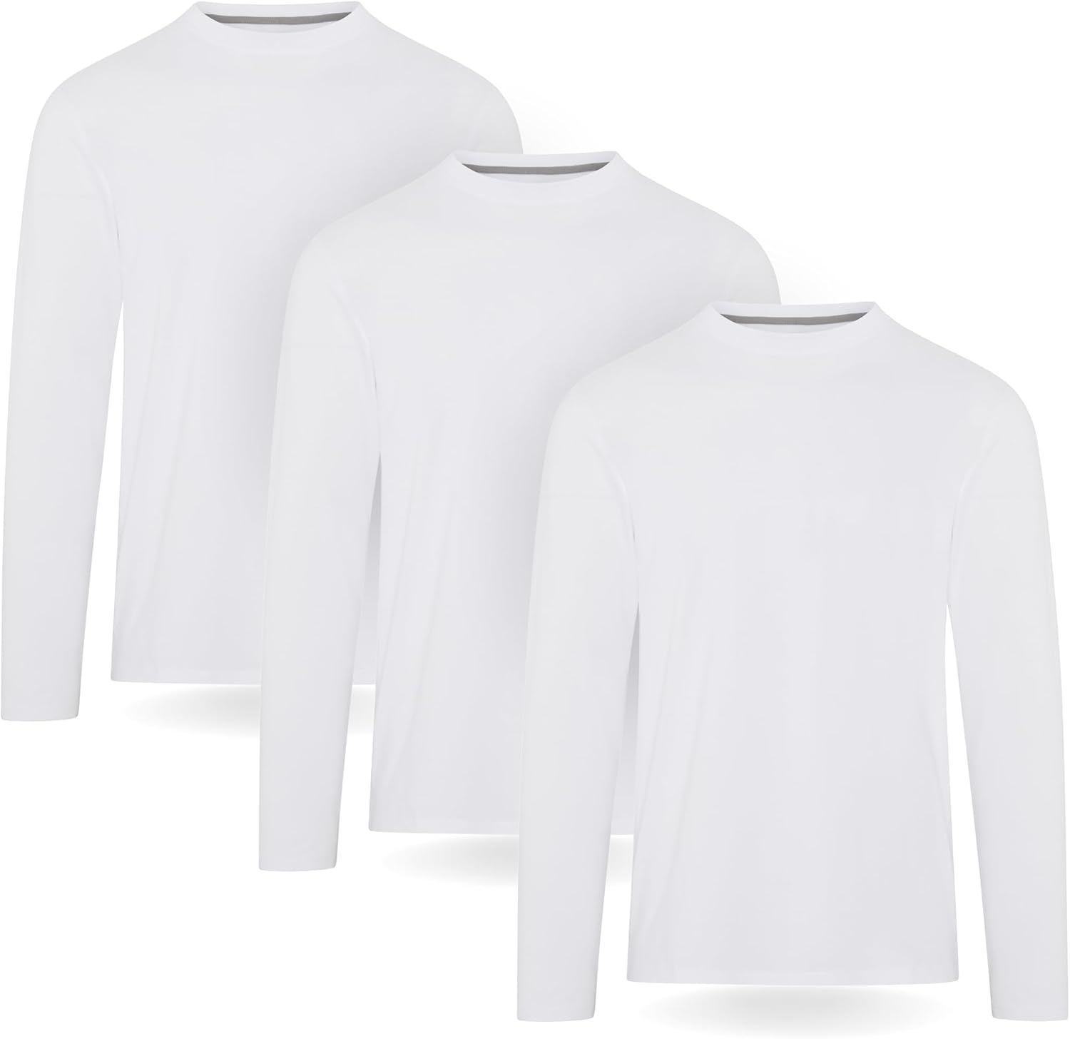 FM London Camiseta de Manga Larga Hombre, Pack de 3 - Camisetas para Hombre de Algodón Suave de Alto Gramaje, Corte Estilizado y Favorecedor, Cuello Redondo