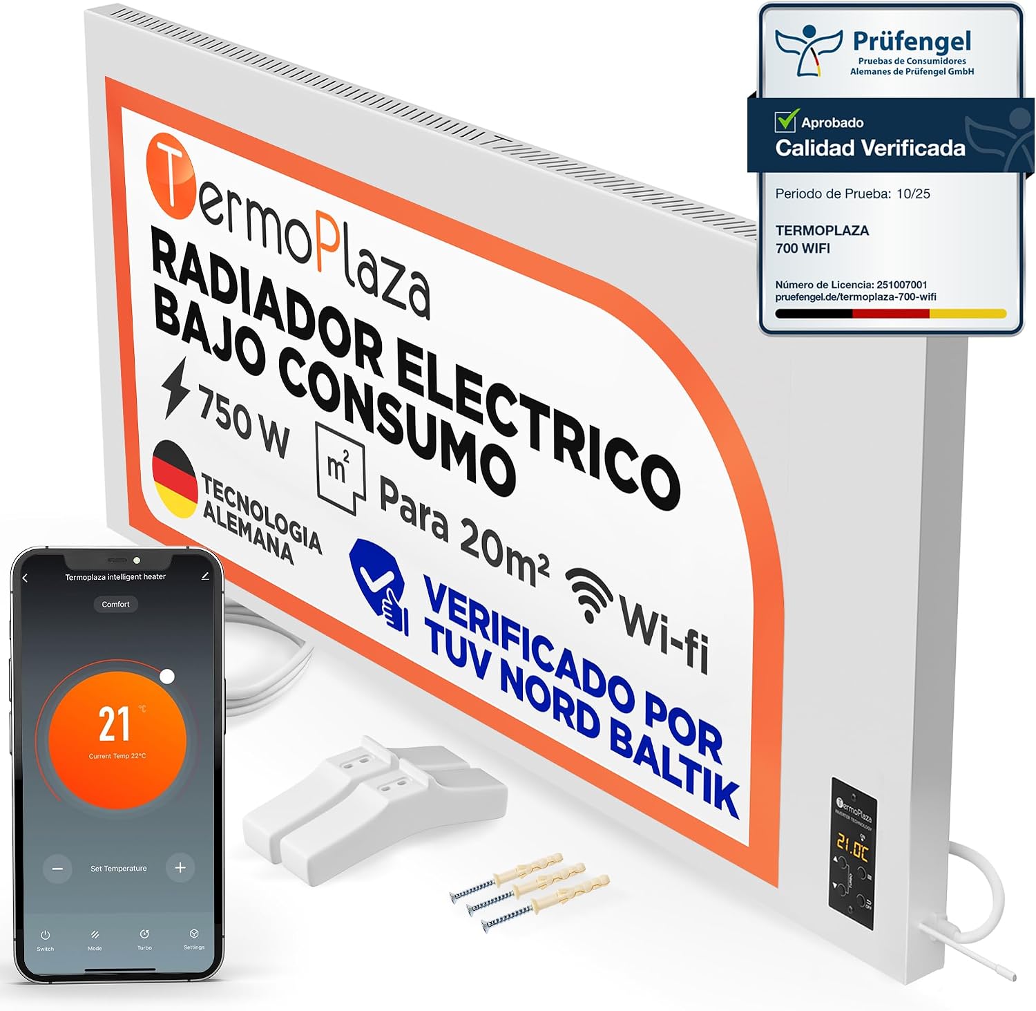 Termoplaza Radiador Infrarrojo WiFi 270 W hasta 7 m² Bajo Consumo