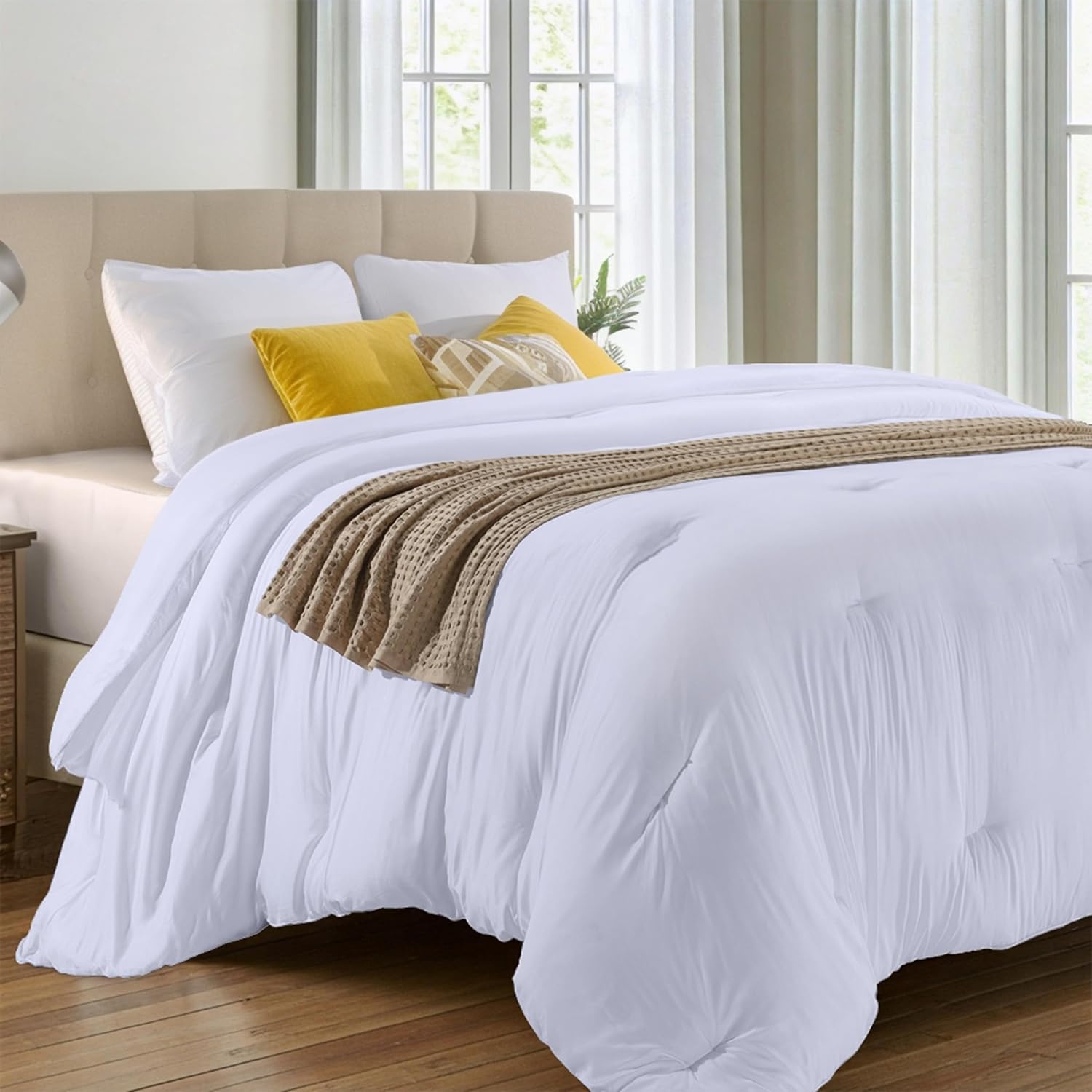 Utopia Bedding Edredón tamaño Individual, Relleno nórdico para Todas Las Estaciones, edredón sustituto de plumón con Cintas en Las Esquinas, Lavable a máquina, 163 x 224 cm, Color Blanco