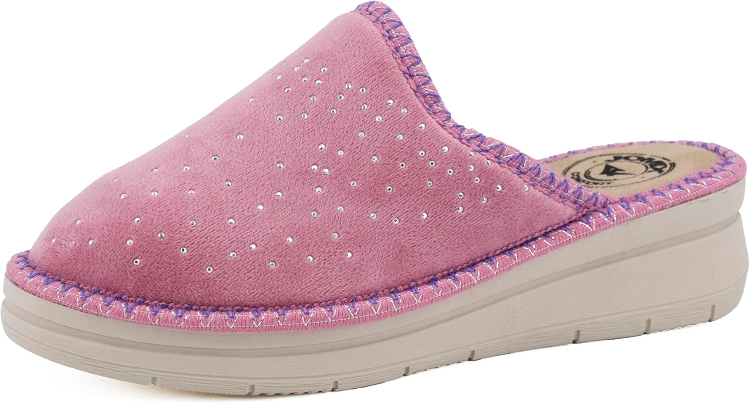 JOMIX Zapatillas Casa Mujer Invierno con Cuña Fabricadas en Italia Pantuflas Mujer con Brillo