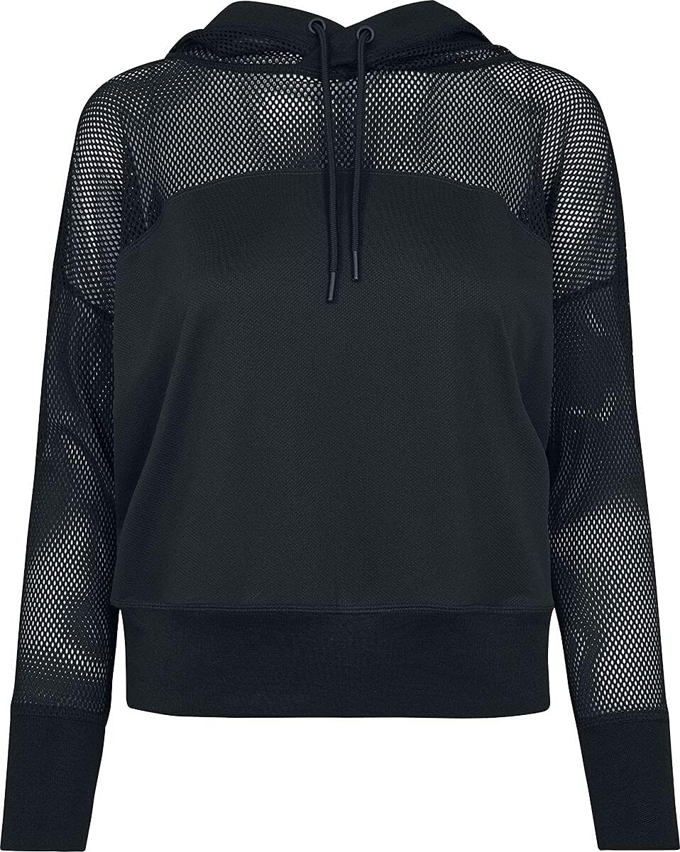 Urban Classics Ladies Mesh Hoodie Mujer Sudadera con Capucha Negro 96% Poliamida, 4% Elastán Relaxed
