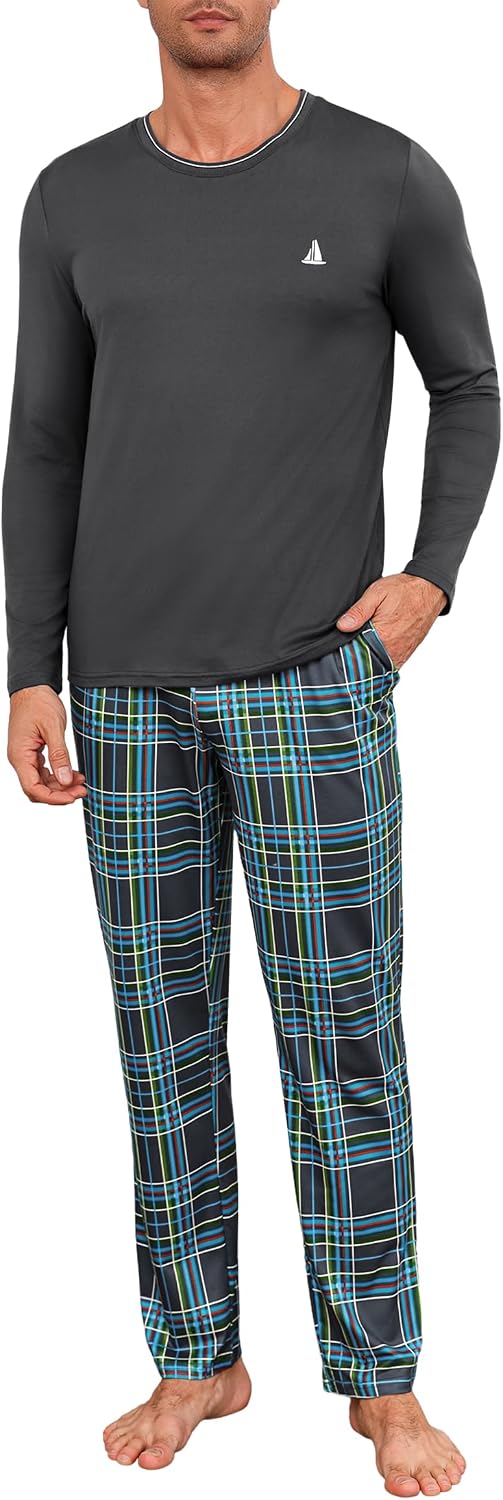Pijama Hombre Algodón Largo con Pantalón a Cuadros para Invierno