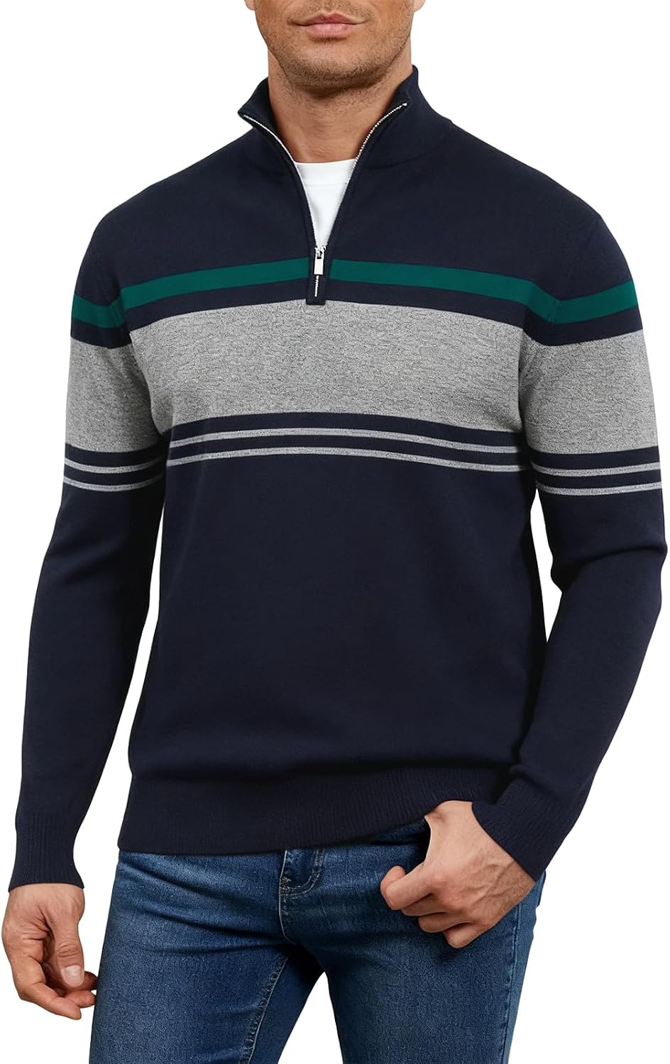 Genfien Jersey para Hombre con Cremallera Rayas 100% Algodón