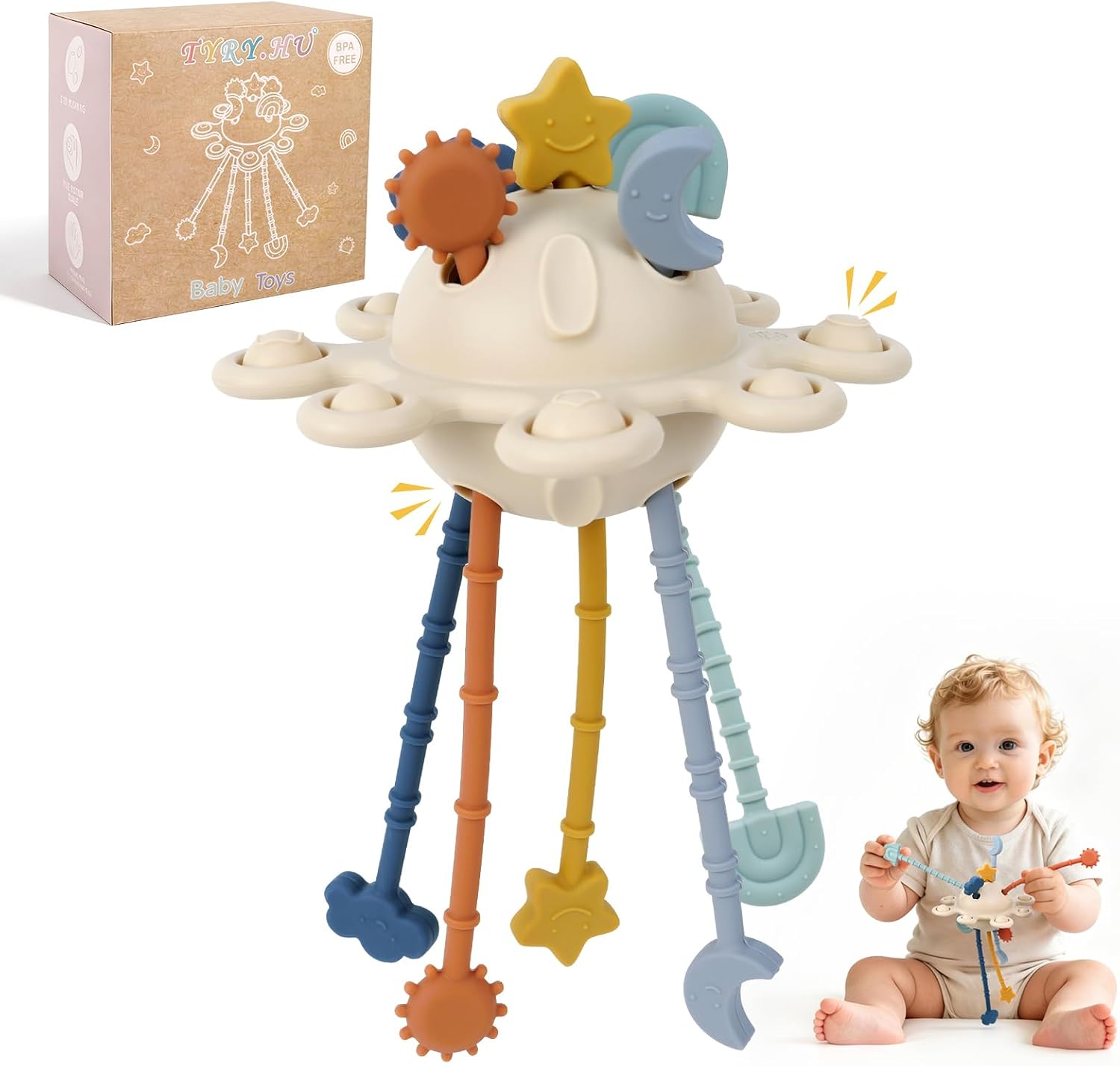 TYRY.HU Juguete Sensorial de Silicona para Tirar,Juguete Educativo y Relajante para Niños,Ideal para Viajes y Juego Montessori 18 Meses