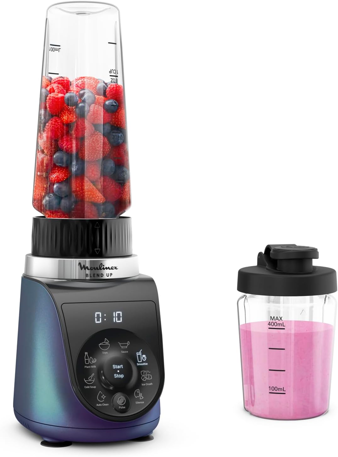 Moulinex Blend Up, Batidora Vaso 1000W 8 Programas Pica Hielo Azul