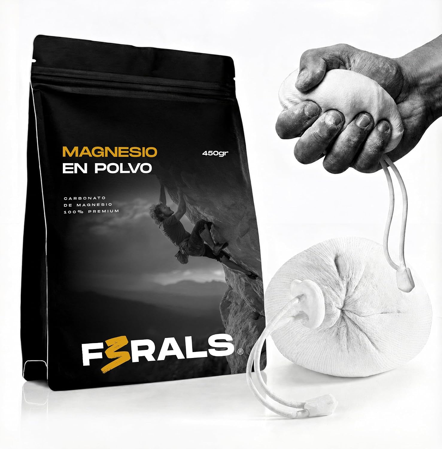Magnesio en Polvo para Escalada + Bola de Magnesio | Ideal para Crosstraining, Calistenia, Barras, Levantamiento de Pesas y Gimnasio | Máximo Agarre, Antideslizante y Fácil de Aplicar