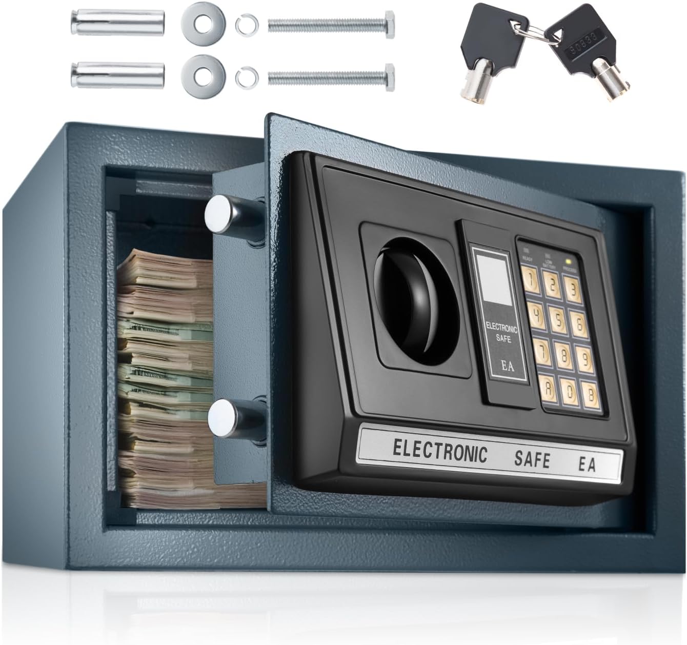 tectake® Caja Fuerte Pequeña con Cerradura Electronica, Sistema de Bloqueo de Doble Perno, Armario Pequeño, Caja Fuerte Empotrable, Cofre para Guardar Dinero, Documentos o Joyas - 35 x 34,5 x 50 cm