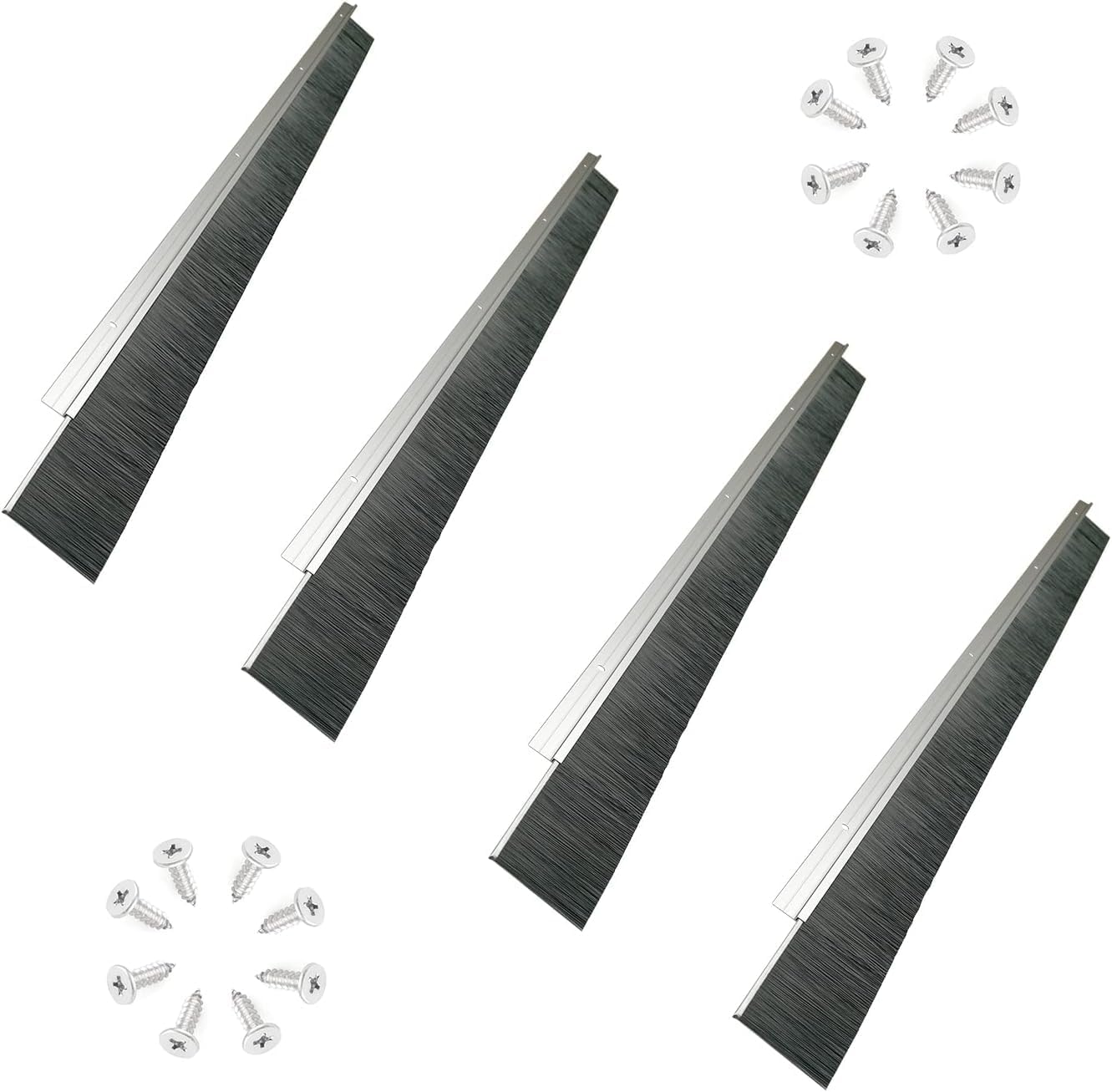 Burlete de Cepillo para Puertas, 1 unidad, 88 x 6,1 cm, Aluminio Plateado, Cerdas Negras de 3,8 cm, Una Fila, para Entrada, Interior y Garaje