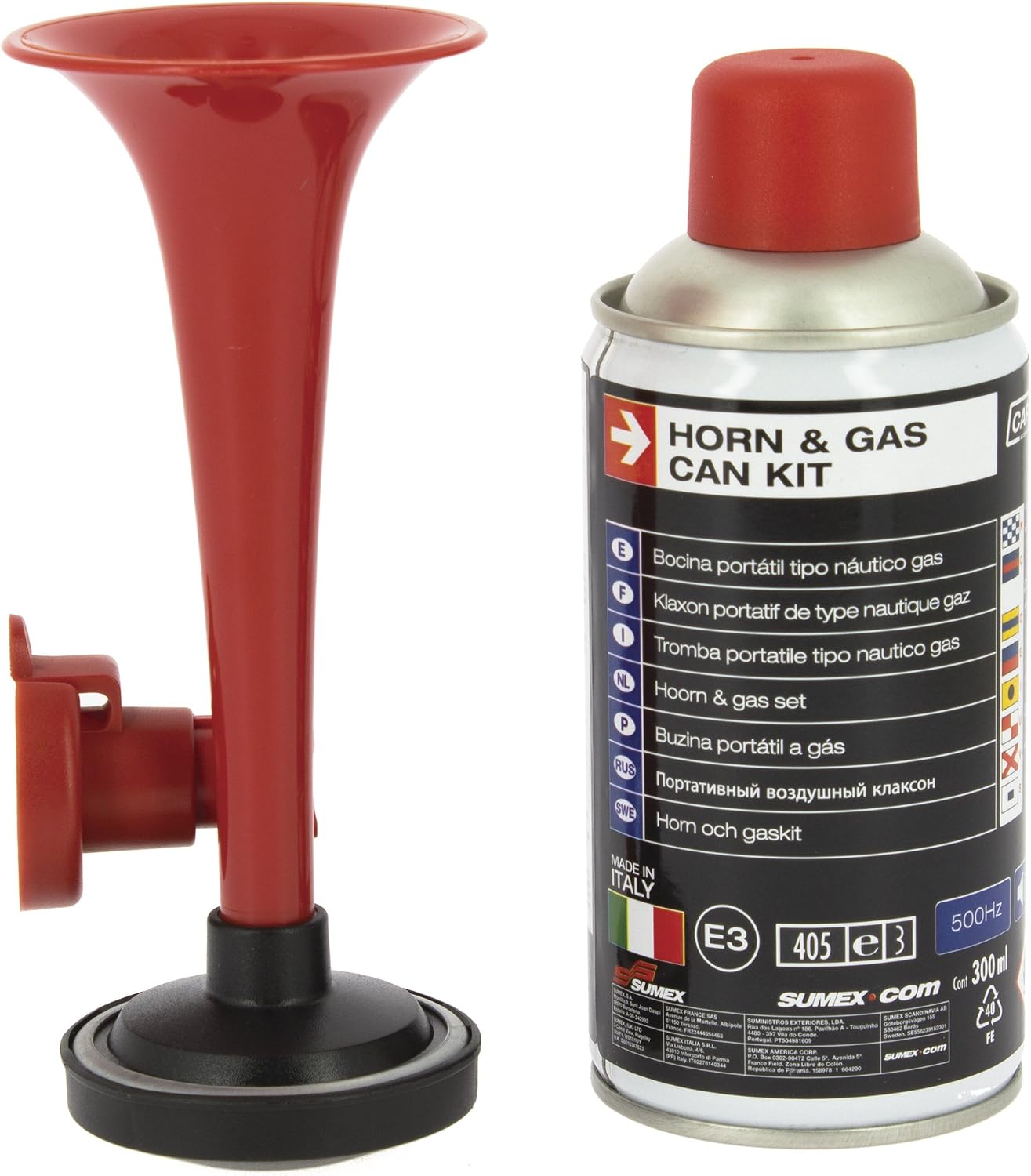S SUMEX Bocina Portátil Tipo Náutico Gas 500Hz 110DB Muy Potente para Barco Seguridad Eventos Deportivos Celebraciones Incluye Botella de Gas