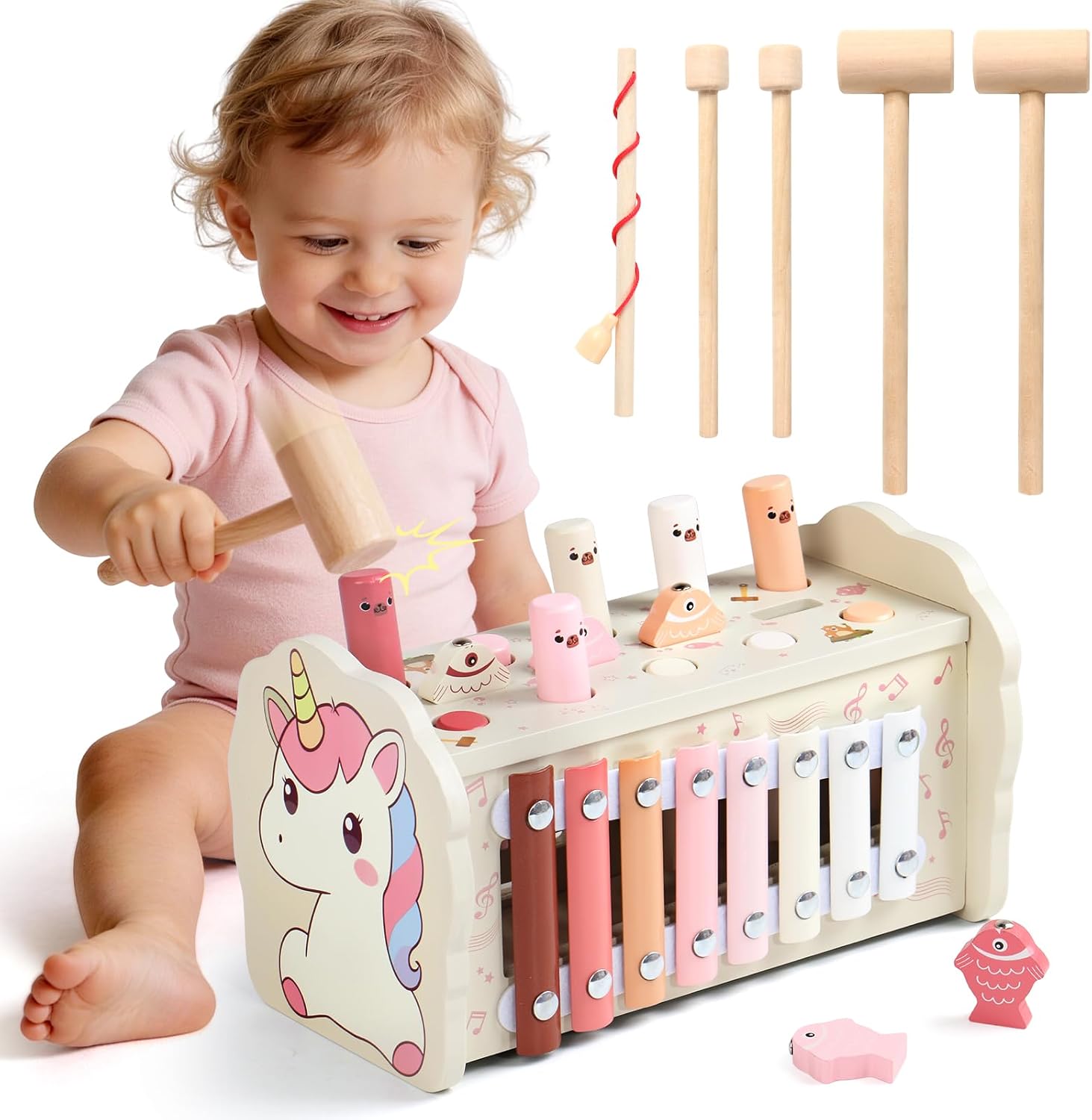 Juguetes Montessori 1 Años - Juguetes Niños Niñas 1 Año con Xilofono Bebé, Juego de Pesca, Juego de Martillos y Laberinto Numérico, Juguete Bebe 1 Año Regalo Bebe Niña Niño 1 Año Juegos Educativos