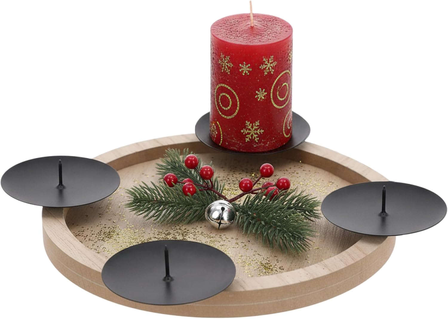 Corona de Adviento de madera pequeña para decorar uno mismo, 28 cm, candelabro redondo con 4 platos para velas, corona de Navidad, corona decorativa, candelabro de Adviento, decoración de Navidad