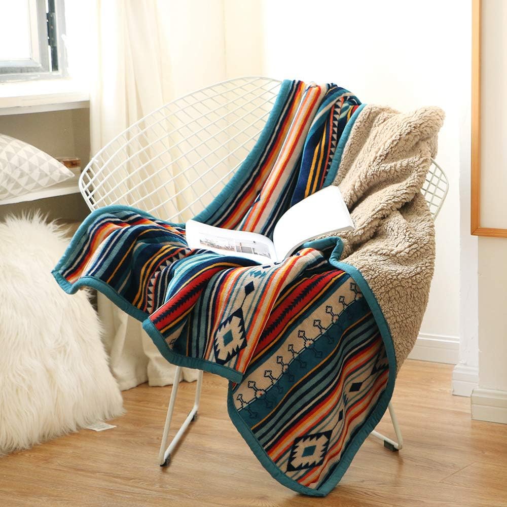 Qucover Manta para Sofá 127x152 cm, Mantas de Cama a Rayas de Estilo Boho