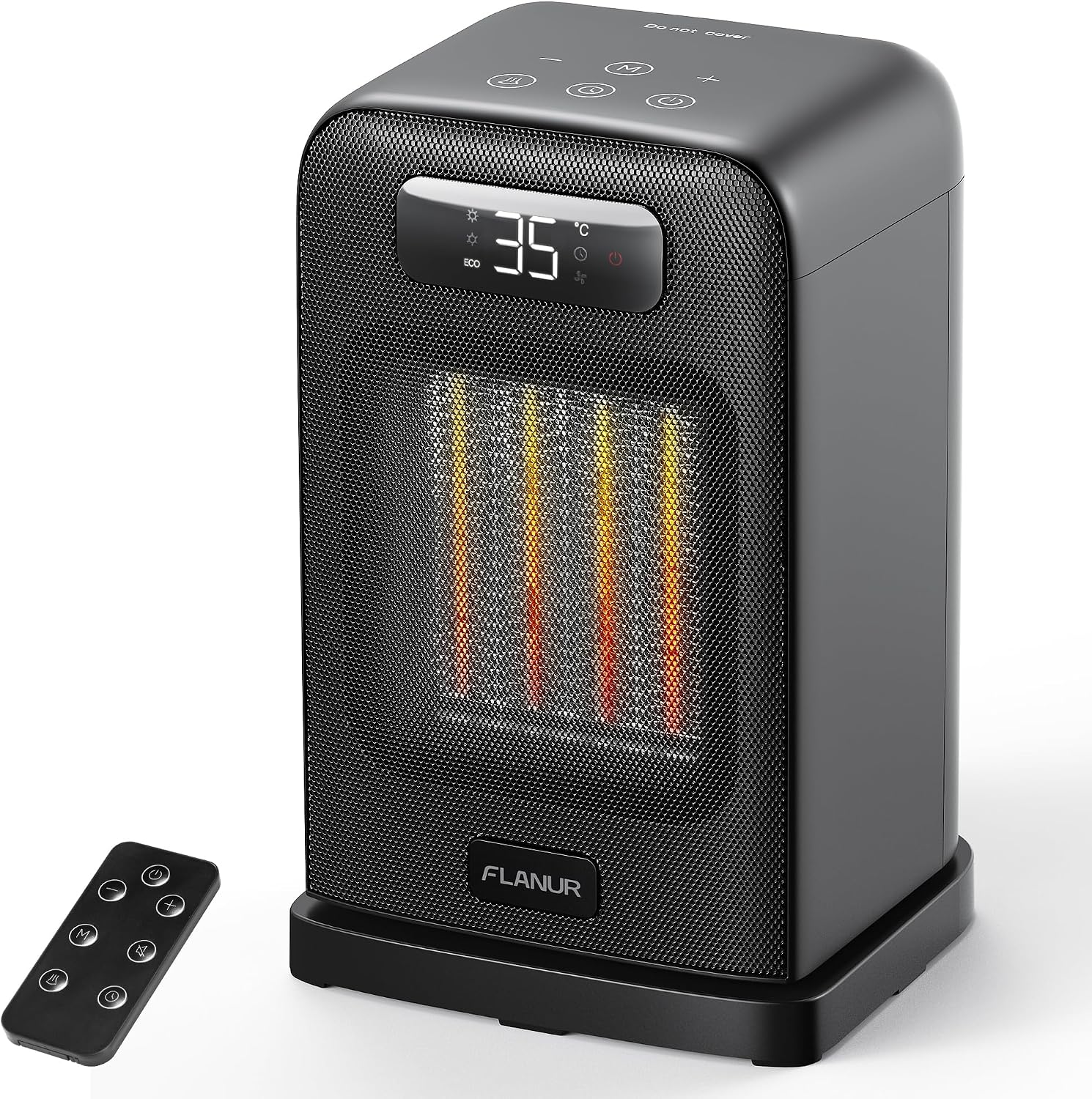 FLANUR Calefactor Bajo Consumo 1500W, Calefacción Portátil Cerámica PTC con Termostato, Oscilación 70°, Temporizador 12H, Negro,1 pack+4 Modos