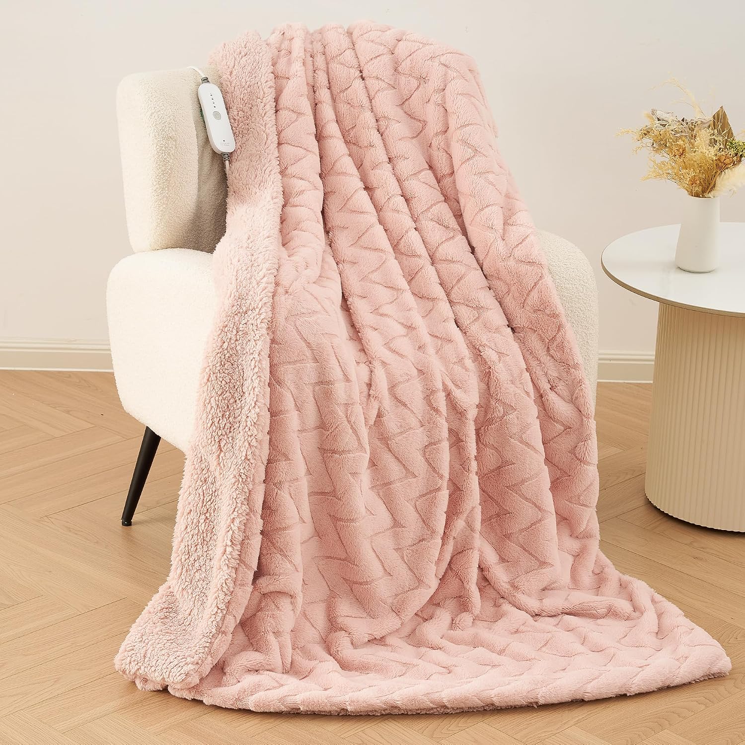 CURECURE Manta Térmica Eléctrica 130x180cm con M Patrón, Rosa