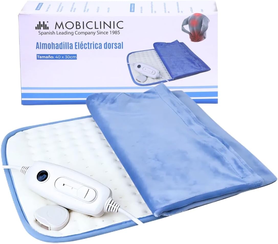 Mobiclinic, Almohadilla eléctrica, Térmica dorsal, 6 niveles de calor, Muy bajo consumo, 100w, Apagado automático, Para espalda, Lumbares y cervicales, Lavable, Esterilla, 40x30