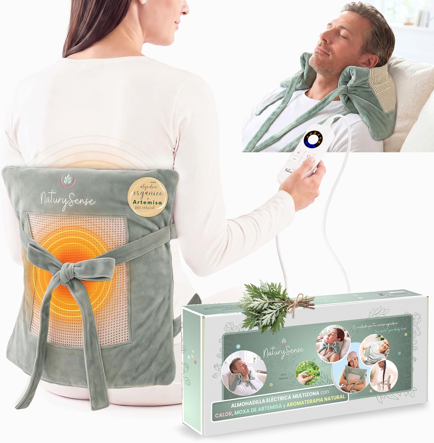 Manta Electrica Lumbar de Artemisa. Almohadilla Electrica Cervical Orgánica