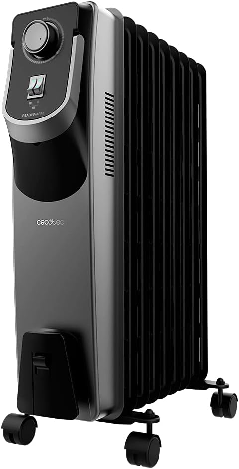 Cecotec Radiador Eléctrico de Aceite ReadyWarm 9000 Space 360. 9 Módulos, Bajo Consumo, 2000 W, 3 Niveles, Recogecables, Tecnología 360, Sistema de Seguridad, 22 m2