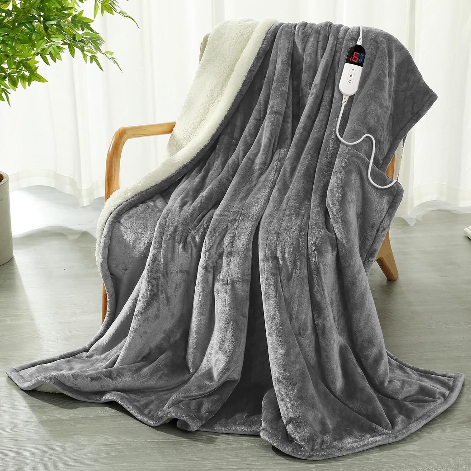 COZYTY Manta térmica de franela de lino, 200 x 150 cm, suave manta eléctrica de felpa con apagado automático, 6 niveles de calor y temporizador de apagado de 10 horas, certificado CE, lavable a