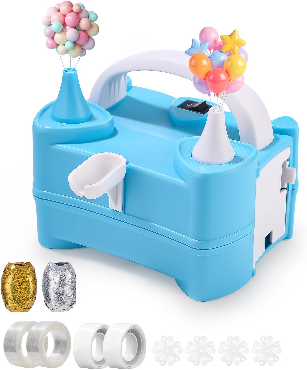 Inflador Globos Electrico,400W Bomba Eléctrica para Globos Inflador de Globo de Aire Eléctrica con Doble Boquilla,Portátil 2 Modos de Trabajo,Multiusos para Decoración Fiestas Cumpleaños Bodas