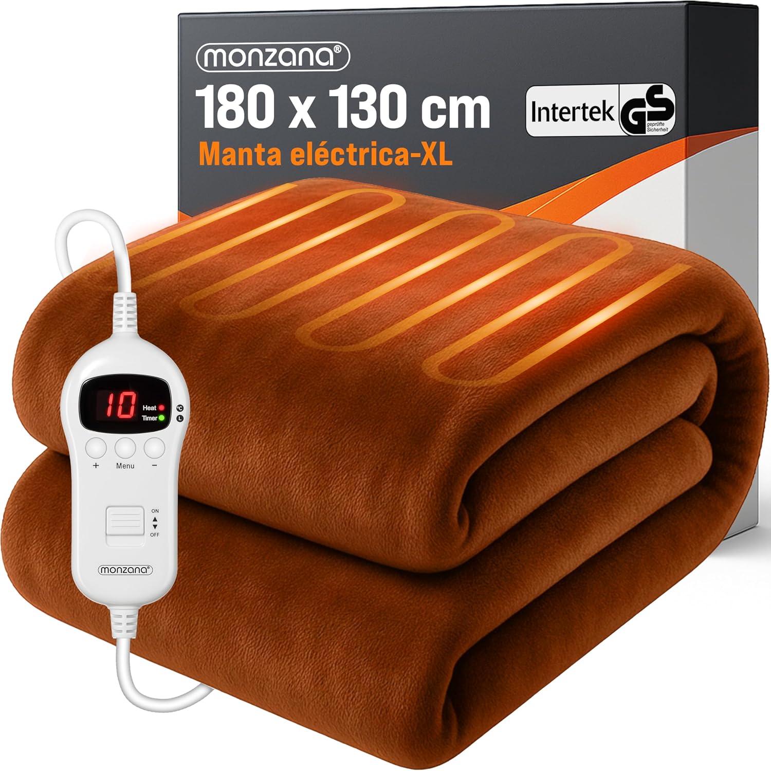 Monzana® Manta Eléctrica Térmica Apagado Automático Calienta Camas 180x130cm 10 Niveles de Calor Protección Sobrecalentamiento Hogar Antracita