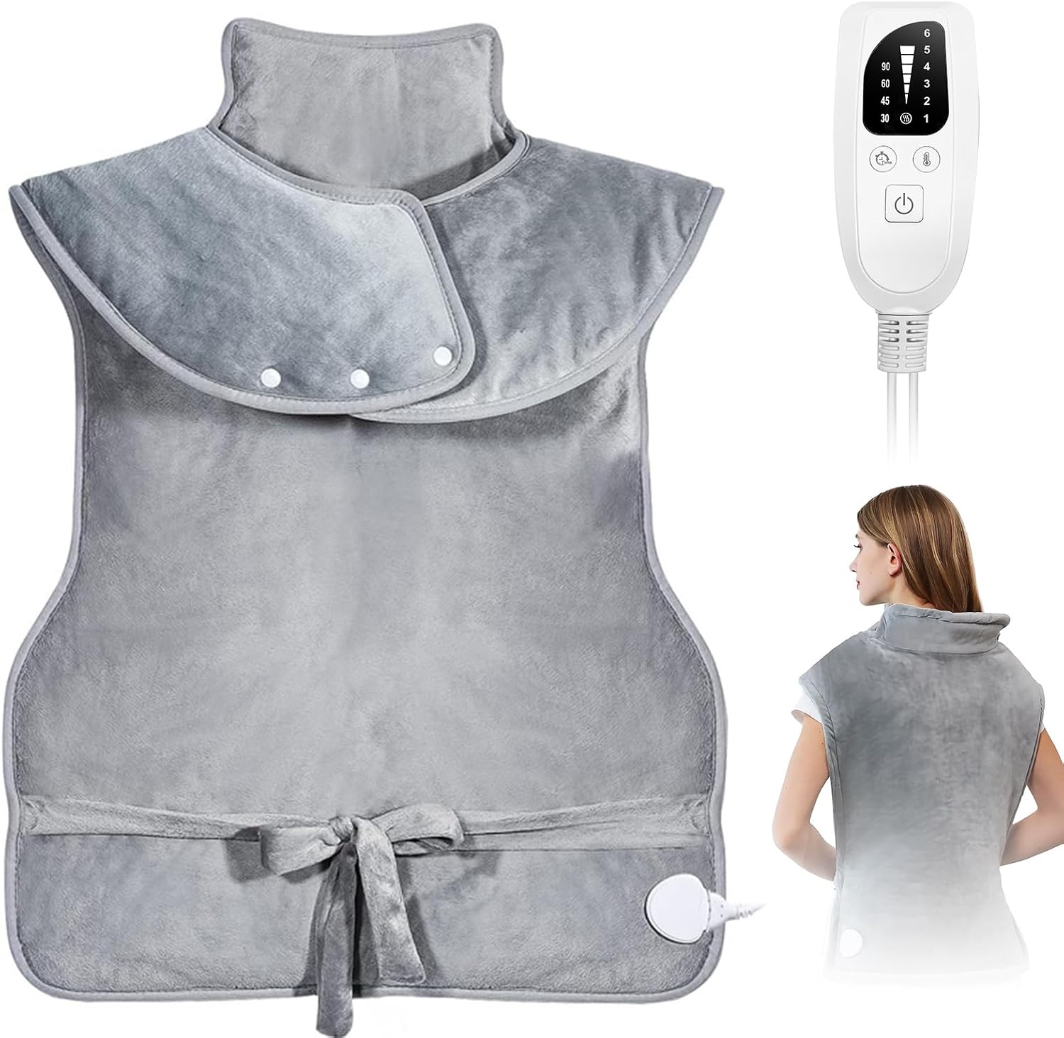 Souvik Manta Electrica Espalda y Cuello, Almohadilla Electrica Lumbar para Mujeres y Hombres, 6-Temperatura, 4 Configuraciones de Tiempo, Lavable en la lavadora, Oficina y Hogar