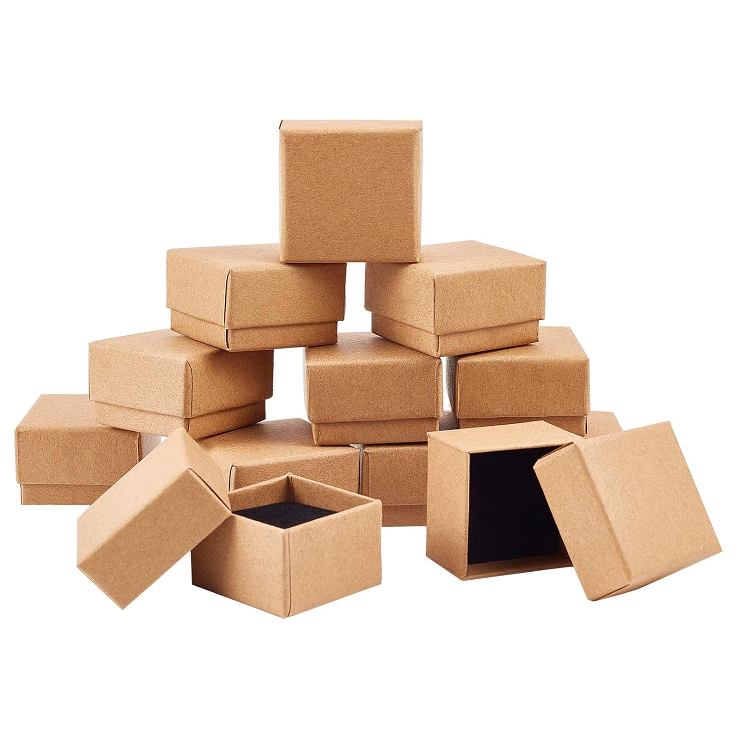 Pandahall Paquete de 48 Cajas de Papel Kraft para Aretes, 4X4X2,8cm Caja de Joyería Cuadrada de Cartón con Espuma Pequeñas Cajas de Regalo para El Día de San Valentín Bodas Cumpleaños Navidad