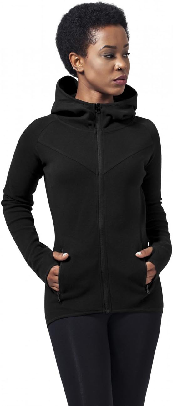 Urban Classics Ladies Athletic Interlock Zip Hoodie Mujer Capucha con Cremallera Negro