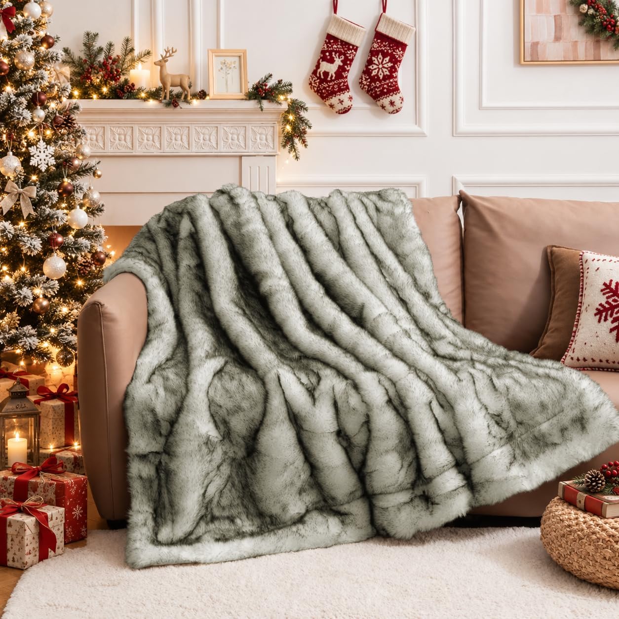 HOMFINE Luxury Manta Pelo Largo Piel Sintetico 150x200cm Blanco