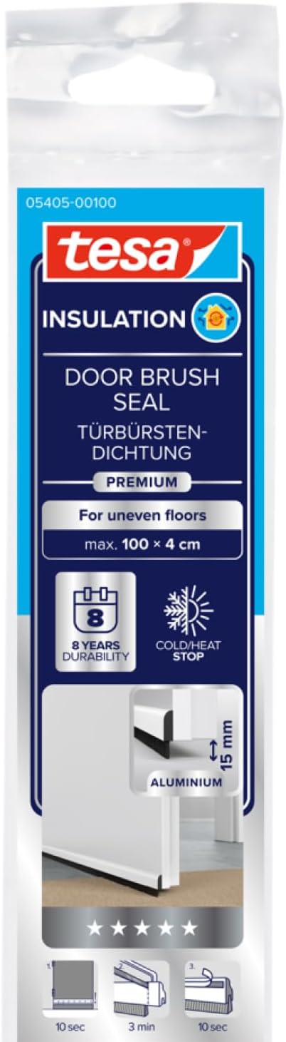 Tesa 05405-00101-00 Barra Bajo Puertas de Aluminio Tesamoll Comfort con Cepillo Basculante (1 m x 40 mm)