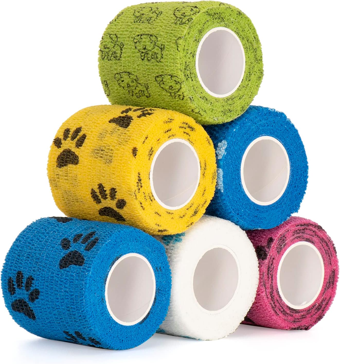 6 Rollos Banda Venda Cinta Bendaje Adhesiva Deportiva Tape 5cm x 4,5m Vendaje Cohesivo Primeros Auxilios Cinta de Mascotas Vendas Autoadhesivas para Dedos, Muñecas, Tobillo, Perros, Mascotas